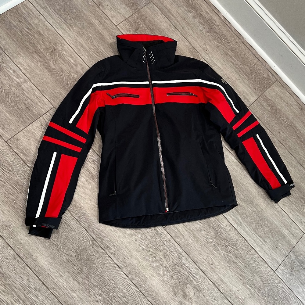 Descente Men's Ski Jacket Red and Black with Removable Hood Size L